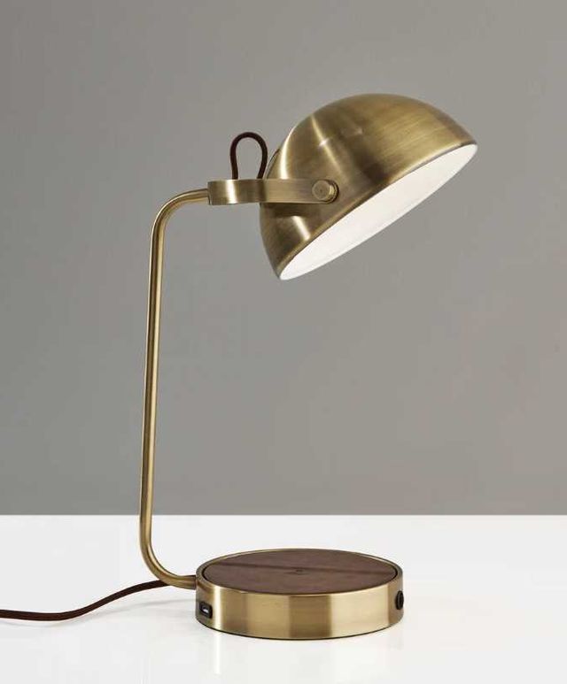 Adesso® Brooks Antique Brass Charge Desk Lamp-4