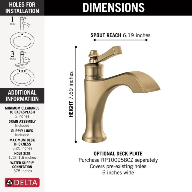 Delta Dorval® Champagne Bronze Single Handle Bathroom Faucet with Drain-1