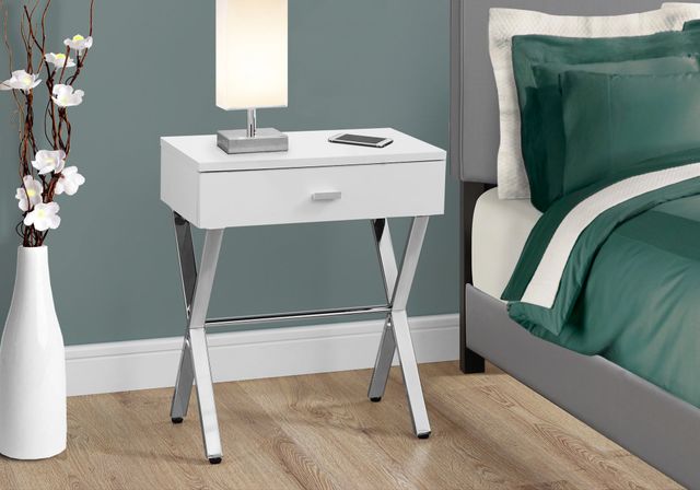 Monarch Specialties Inc. Glossy White 24"H Accent Table with Chrome Metal Legs-2