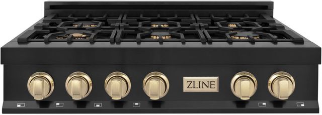 ZLINE Autograph Edition 36" Black Stainless Steel Gas Rangetop with Polished Gold Accents-0