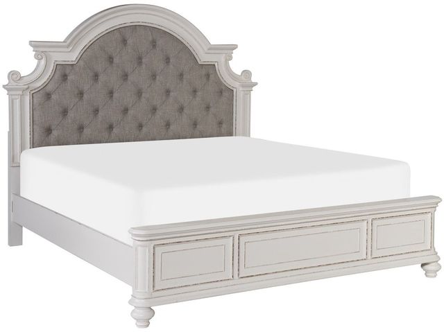Homelegance® Baylesford Antique White/Gray California King Upholstered Panel Bed-0