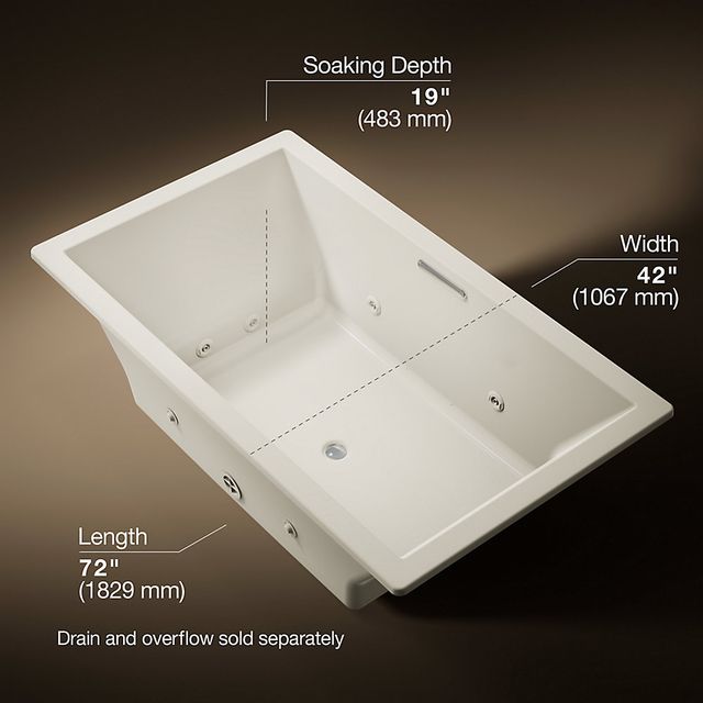 KOHLER® Underscore® Biscuit 72" x 42" Heated Whirlpool Bath-2