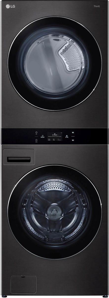 LG 5.0 Cu. Ft. Washer, 7.4 Cu. Ft. Dryer Black Steel Stack Laundry