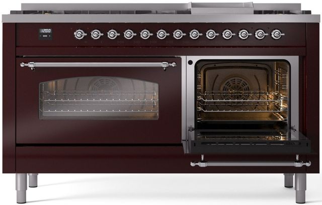 Ilve® Nostalgie II Series 60" Burgundy Pro Style Dual Fuel Range-3