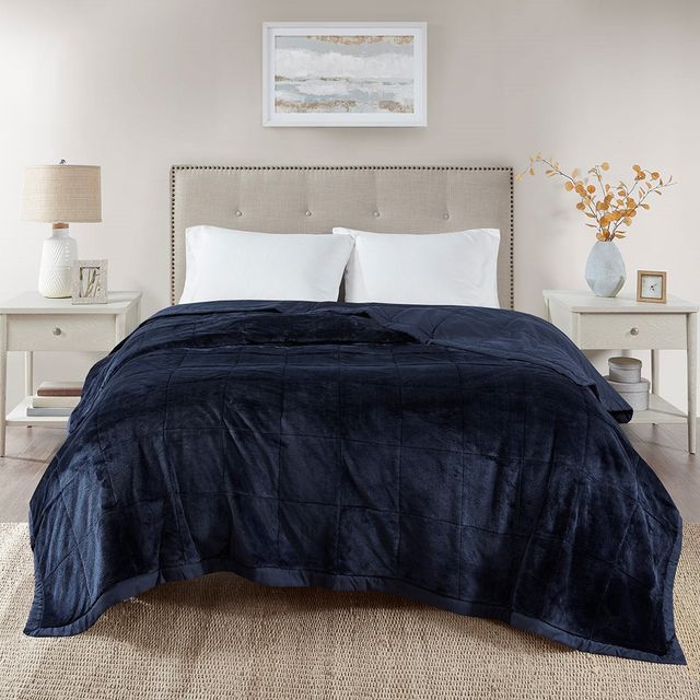 Olliix by Madison Park Navy Full/Queen Coleman Reversible Down Alternative Blanket-4