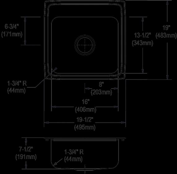 Elkay Lustertone® Classic Lustrous Satin 19-1/2" x 19" x 7-1/2" 2-Hole Single Bowl Drop-In Sink-3