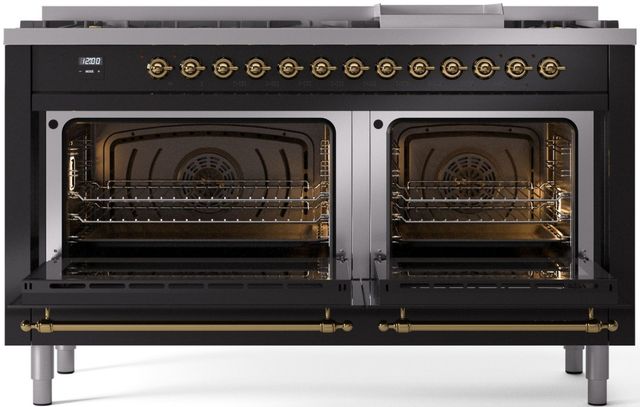 Ilve® Nostalgie II Series 60" Glossy Black Pro Style Dual Fuel Range-1