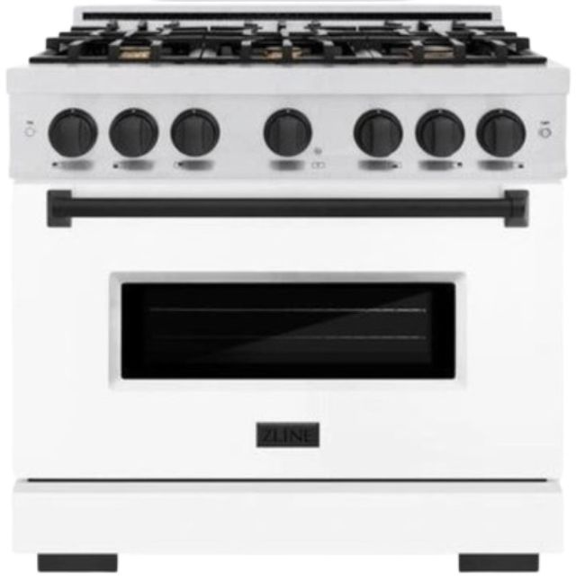 ZLINE Classic Autograph Edition 36" Satin Stainless Steel Pro Style Gas Range with White Matte Door and Matte Black Accents-0