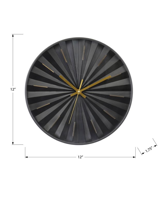 Monarch Specialties Inc. Black 12" Wall Clock with Gold Time Markers-2