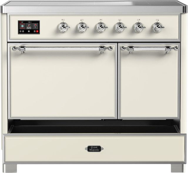 Ilve® Majestic III 40" Antique White Pro Style Induction Range with Solid Door and Chrome Trim-2