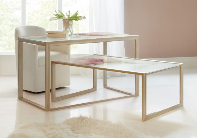Hooker® Furniture Susan G. Komen Glass Top Blossoming Hope Cocktail Table with Gold Base-1