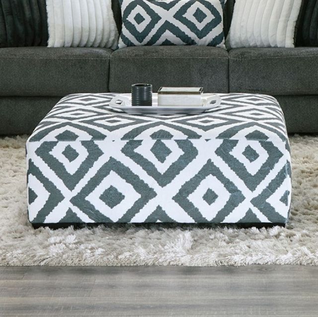 Furniture of America® Loughton Gun Metal/Ivory Ottoman-1