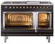 Ilve® Nostalgie II Noblesse 48'' Glossy Black Pro Style Dual Fuel Range with Burnished Trim-1