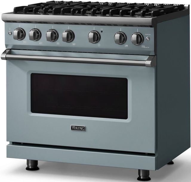 Viking® 5 Series 36" Novembery Sky Pro Style Gas (NG) Range with Polished Chrome Trim-2