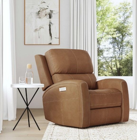 Flexsteel® Linden Caramel Leather Power Recliner with Power Headrest and Lumbar-1