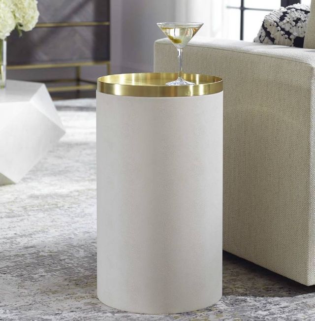 Uttermost® Circuit Brushed Brass Accent Table with White Base-1
