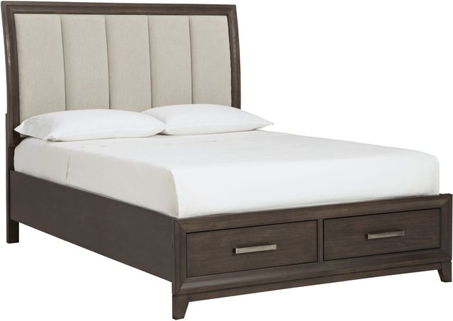 Signature Design by Ashley® Brueban 4-Piece Gray/Rich Brown Queen Upholstered Panel Storage Bed Set-1