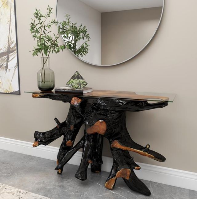 Deco Marche U Select Glass Top Console Table with Black Base-4