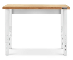Gladiator® Workbench Brown 4' Adjustable Height Hardwood Workbench with White Metal Legs