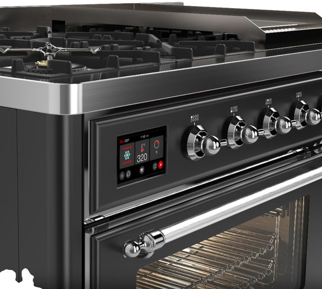 Ilve® Majestic III 48" Graphite Matte Pro Style Dual Fuel Liquid Propane Range with Triple Glass Door and ChromeTrim-3
