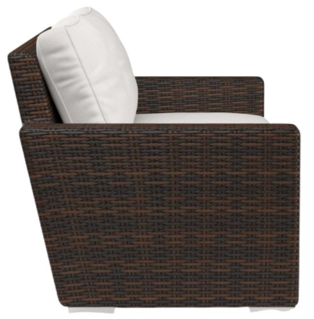 Sunset West Montecito Cognac Resin Wicker Outdoor Loveseat with Canvas Flax Cushion-2
