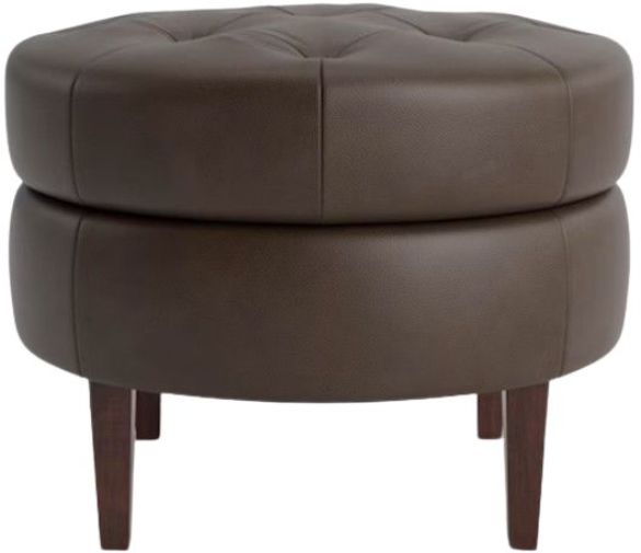 Bassett® Furniture Customizable Delway 25" Round Tufted Leather Ottoman-1