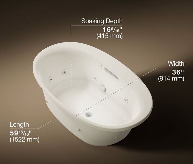 KOHLER® Underscore® Biscuit 60" x 36" Drop-In/Undermount Heated Oval Basin Whirlpool Bath-2