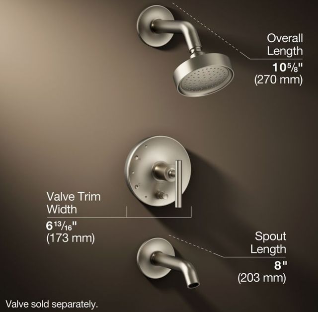 KOHLER® Purist® Rite-Temp® Vibrant Brushed Nickel 1.75 GPM Bath and Shower Trim Kit with Push-Button Diverter and Lever Handle-2