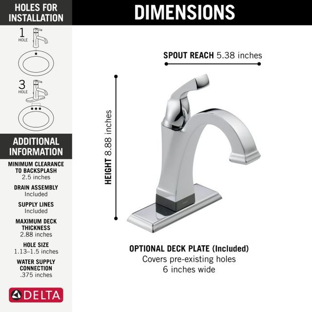 Delta Dryden® Chrome Touch2O® Bathroom Faucet with Touchless Technology with Drain-4