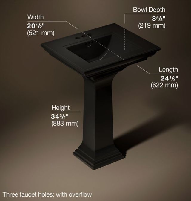 Kohler Memoirs® Stately Black 25" Centerset Rectangular Pedestal Bathroom Sink-3