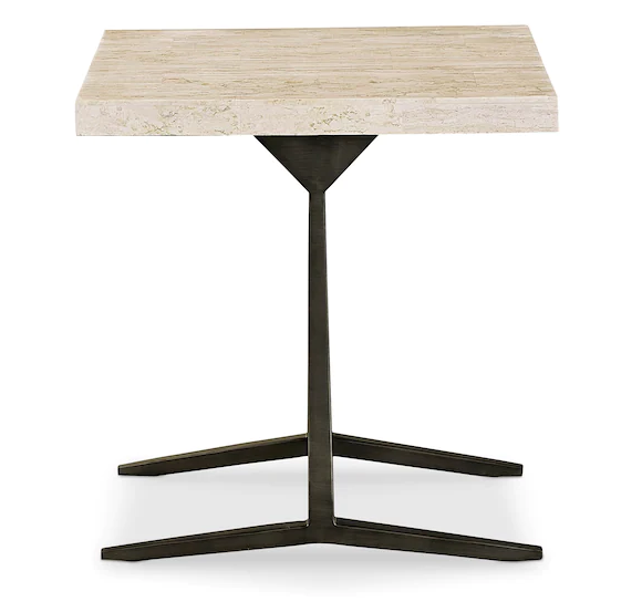 Bassett® Furniture Tyson Cream Travertine Stone Top End Table with Black Base-2