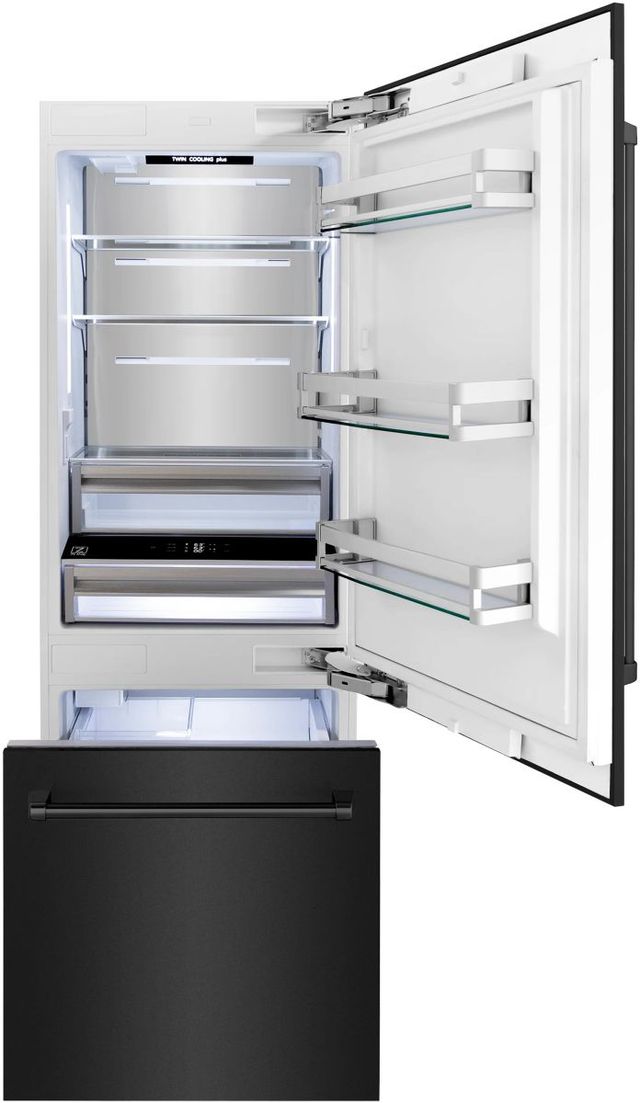 ZLINE 30" 16.1 Cu. Ft. Black Stainless Steel Built-In Counter Depth Bottom Freezer Refrigerator with Bright White Interior-1