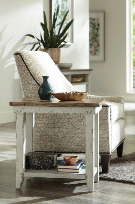 Hammary® Chambers Medium Brown Chairside Table with Chalk White Base-1