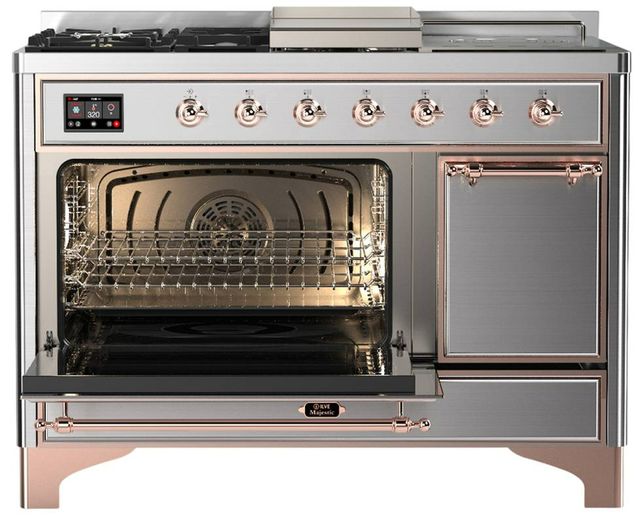 Ilve® Majestic III 48" Stainless Steel Pro Style Dual Fuel Natural Gas Range with Solid Door and Copper Trim-3