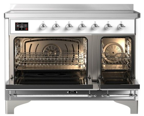 Ilve® Majestic III 48" White Pro Style Induction Range with Solid Door and Chrome Trim-1