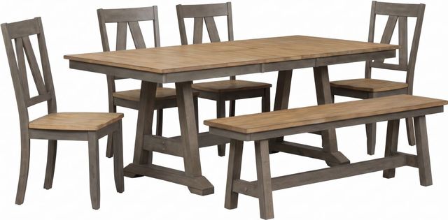 Liberty Furniture Lindsey Farm 6-Piece Gray/Sandstone Trestle Dining Set-0