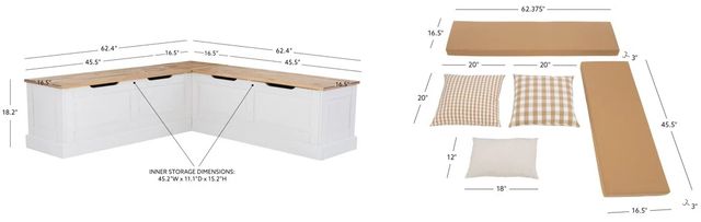 Linon Norah Natural/White Nook Bench with Cushion Set-2