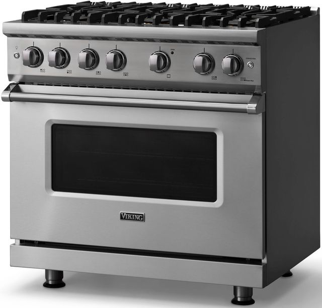 Viking® 5 Series 36" Stainless Steel Pro Style Gas (LP) Range with Polished Chrome Trim-2