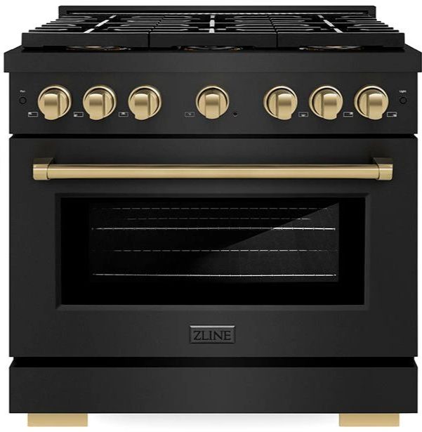 ZLINE Autograph Edition Paramount Series Autograph Edition 36" Black Stainless Steel Pro Style Gas Range with Champagne Bronze Accents -0