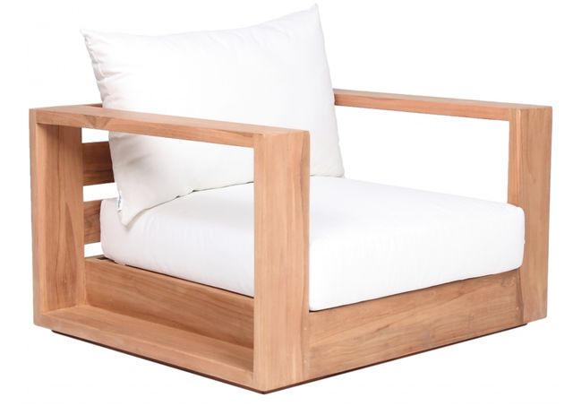 Meridian Furniture Rio Natural Teak/Off-White Fabric/Wood Outdoor Patio Accent Chair-0