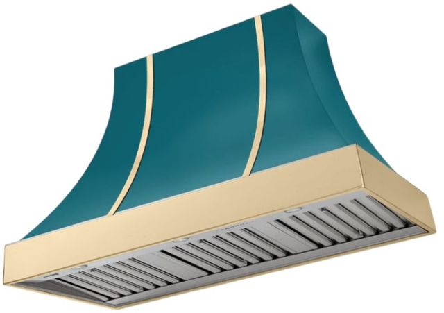 AGA Cascade 48" Salcombe Blue Wall Mounted Range Hood  with Polished Brass Trim-0