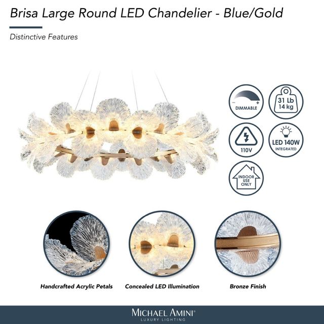 Michael Amini® Brisa Blue/Gold Large Round LED Chandelier-3