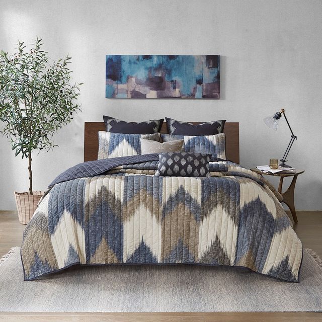 Olliix by INK+IVY 3 Piece Navy Full/Queen Alpine Printed Cotton Coverlet Set-1