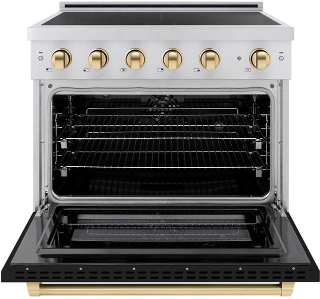 ZLINE Autograph Edition Paramount 36" Satin Stainless Steel Pro Style Induction Range with Black Matte Door and Polished Gold Accents-1