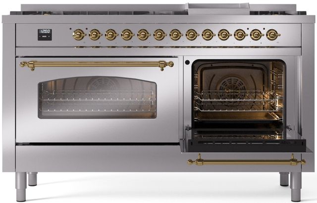 Ilve® Nostalgie II Series 60" Stainless Steel Pro Style Dual Fuel Range-3