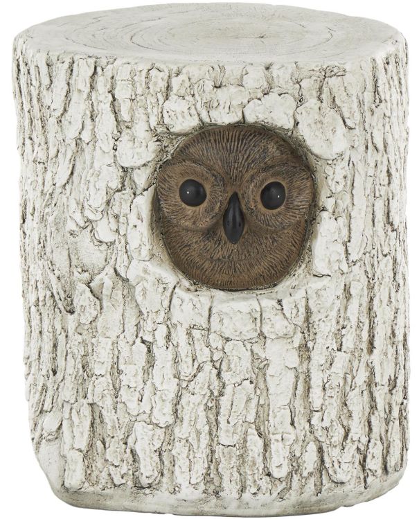 Deco Marche White Magnesium Oxide Outdoor Owl Tree Trunk Garden Stool with Brown Accents-0