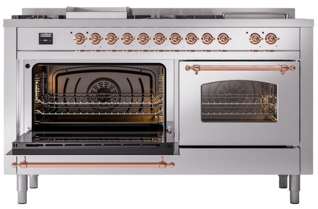 Ilve® Nostalgie II Series 60" Stainless Steel Pro Style Dual Fuel Range-3