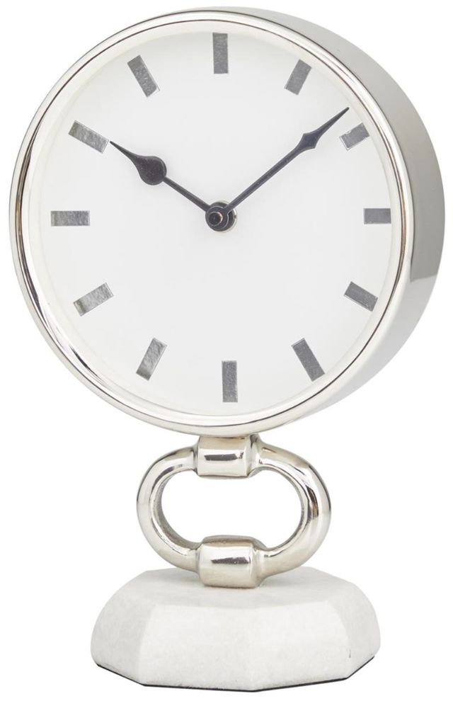 Deco Marche Silver 6” Clock with Marble Face-0