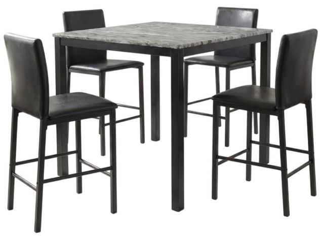 Cramco Julie 5-Piece Marble Top Pub Table with Black Base-0