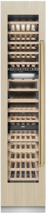 ZLINE Autograph Edition 18 in. 9 Cu. Ft. Panel Ready Left Hinge Triple Zone Column Wine Cooler with Polished Gold Accents-0